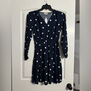 Loft navy white polka dot dress xs